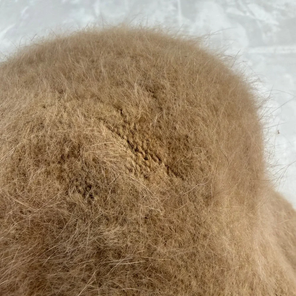 Fuzzy Angora Blend Bucket Hat Womens OS Camel Tan D.N.Y. Bell Cloche Winter Chic